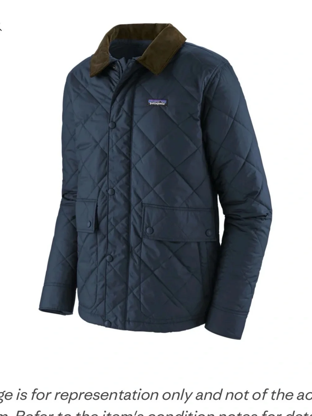Patagonia Men's Quilted Jacket in Navy with Brown Corduroy Collar